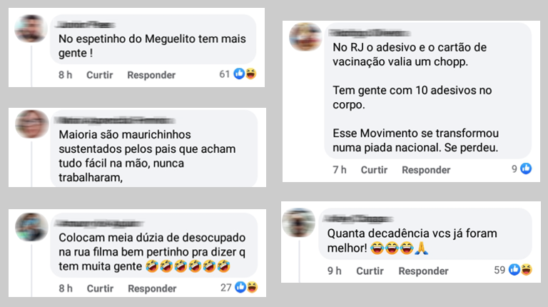 Comentários de internautas sobre o Protesto do MBL